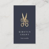Gouden Bloemenschaar Logo QR Code Haarstylist Visitekaartje (Voorkant)