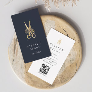 Gouden Bloemenschaar Logo QR Code Haarstylist Visitekaartje