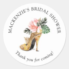 Gouden Bloemenschoen met Hoge Hak Bruiloft Thank Y Ronde Sticker