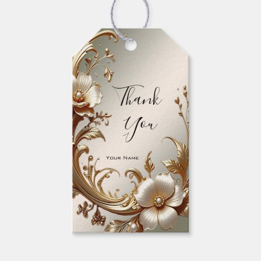 Gouden bloemensieradekaart cadeaulabel (Voorkant)