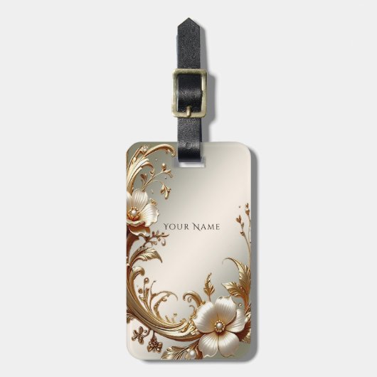 Gouden bloemensieraden label bagagelabel (Voorkant verticaal)