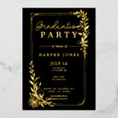 Gouden bloemensierlijke Afstuderen Klasse van 2025 Folie Uitnodiging (Voorkant)