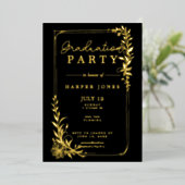 Gouden bloemensierlijke Afstuderen Klasse van 2025 Folie Uitnodiging (Staand Voorkant)