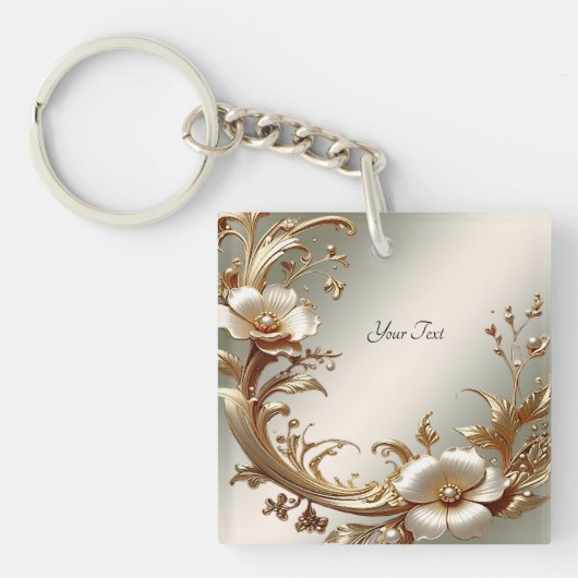 Gouden Bloemensleutelhanger Sleutelhanger (Voorkant)
