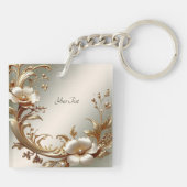 Gouden Bloemensleutelhanger Sleutelhanger (Achterkant)