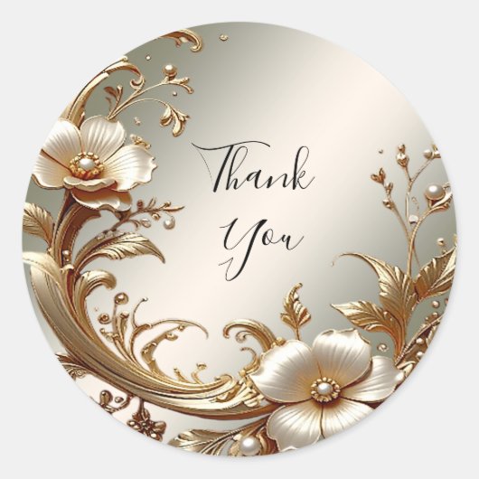 Gouden bloemensticker ronde sticker (Voorkant)
