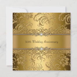 Gouden bloemenswirl 50ste trouwdag uitnodiging