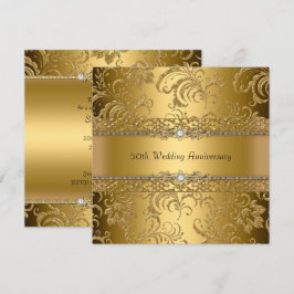 Gouden bloemenswirl 50ste trouwdag uitnodiging