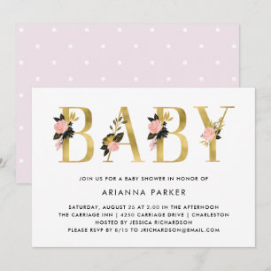 gouden bloementekst Baby Shower Kaart