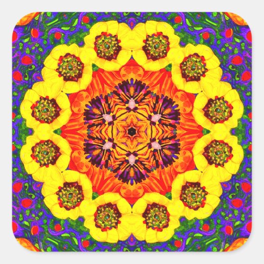 Gouden bloemenvink vierkante sticker (Voorkant)