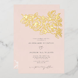Gouden bloemhoek elegante trouwontwerp blush folie uitnodiging