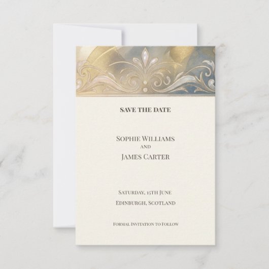 Gouden Bloemige Art Deco Save The Date (Voorkant)