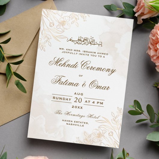 Gouden bloemige bladeren Moslim Islamitische Mehnd Kaart