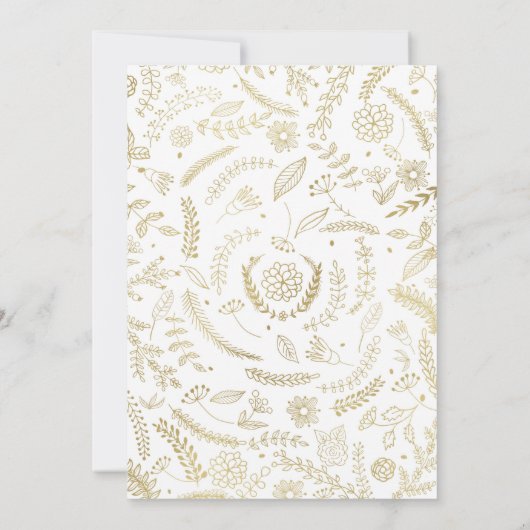 Gouden Bloemige Bladeren Rustieke Trouw Uitnodigin Kaart (Achterkant)