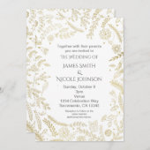 Gouden Bloemige Bladeren Rustieke Trouw Uitnodigin Kaart (Voorkant / Achterkant)
