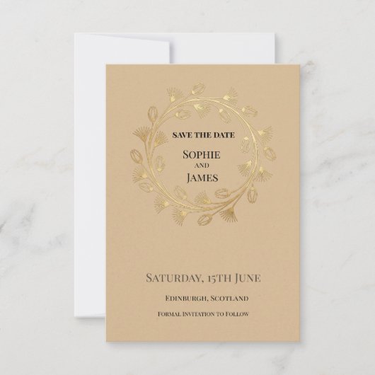 Gouden Bloemige Bruiloft Save The Date (Voorkant)