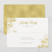 Gouden Bloemige Elegante Trouw Uitnodiging RSVP Ka