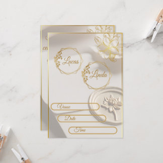 Gouden Bloemige Elegante Trouw Uitnodiging Templat