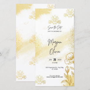 Gouden Bloemige Elegantie Save the Date Trouwkaart
