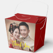 Gouden bloemige foto paar Chinese bruiloft dank u Bedankdoosjes (Voorkant)