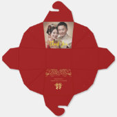 Gouden bloemige foto paar Chinese bruiloft dank u Bedankdoosjes (Ongevouwen)