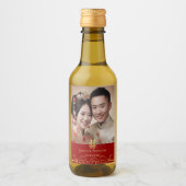 Gouden bloemige foto paar Chinese bruiloft dubbele Wijn Etiket (Voorkant)