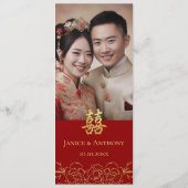 Gouden bloemige foto paar Chinese bruiloft recepti Menu (Achterkant)