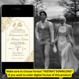 Gouden bloemige moskee elegantie moslim huwelijk N Kaart