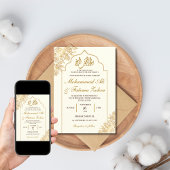 Gouden bloemige moskee elegantie moslim huwelijk n kaart