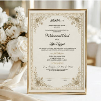 Gouden bloemige moslim Nikkah Nama-certificaatpost Poster