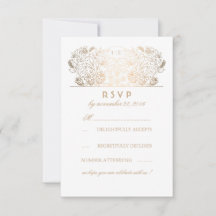 Gouden Bloemige Navy en Witte Trouw RSVP Kaart