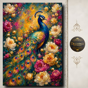 Gouden Bloemige Pauw Decoupage Tissuepapier