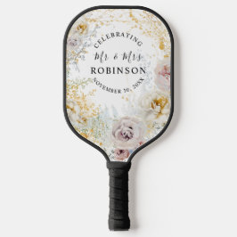 Gouden Bloemige Persoonlijke Trouwdag Pickleball Paddle