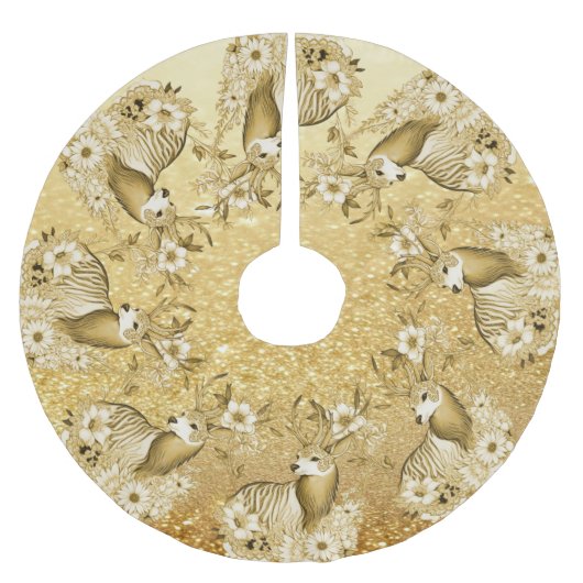 Gouden Bloemige Rendier Kerstboom Kleed Rok (Voorkant)