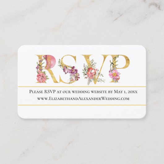 Gouden Bloemige RSVP Trouwwebsite  Visitekaartje (Voorkant)
