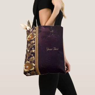 Gouden Bloemige Siermotief met Parels Tote Tas