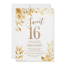 Gouden bloemige Sweet 16 verjaardagsuitnodiging