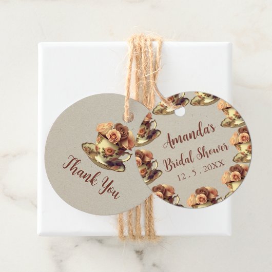 Gouden Bloemige Theekrans Bruidsfeest Vintage Bedankjes Labels