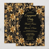 Gouden Bloemige Trouwkaart Uitnodiging (Voorkant / Achterkant)