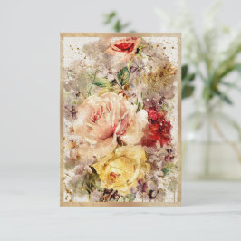 Gouden Bloemige Waterverf Abstract Bedankkaart