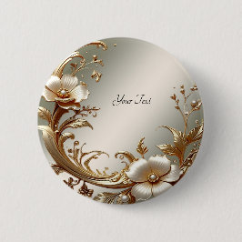 Gouden bloemknop ronde button 5,7 cm