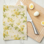 gouden bloemkool theedoek<br><div class="desc">boerenachtig rustisch naadloos bloempatroon met gouden gele bloei en knoppen op subtiele ecru en witte achtergrond.</div>