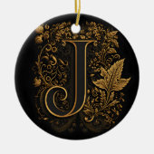 Gouden bloemmonogram J Keramisch Ornament (Voorkant)