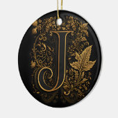 Gouden bloemmonogram J Keramisch Ornament (Links)