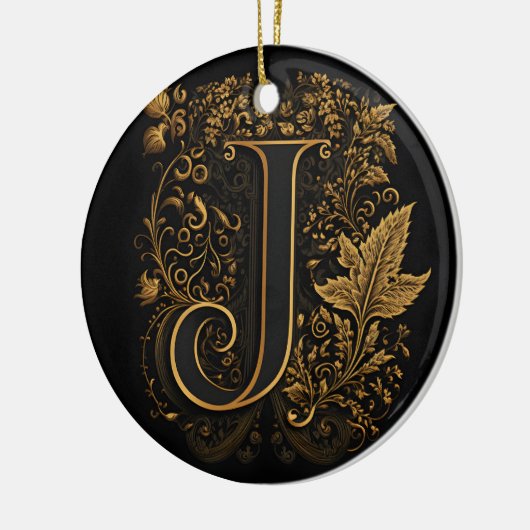 Gouden bloemmonogram J Keramisch Ornament (Links)