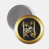 GOUDEN BLOEMMONOGRAM LETTER H MAGNEET (Voorkant / Achterkant)