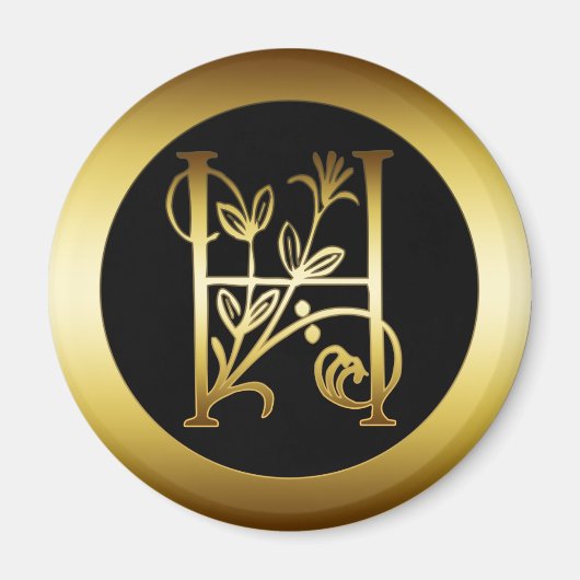 GOUDEN BLOEMMONOGRAM LETTER H MAGNEET (Voorkant)