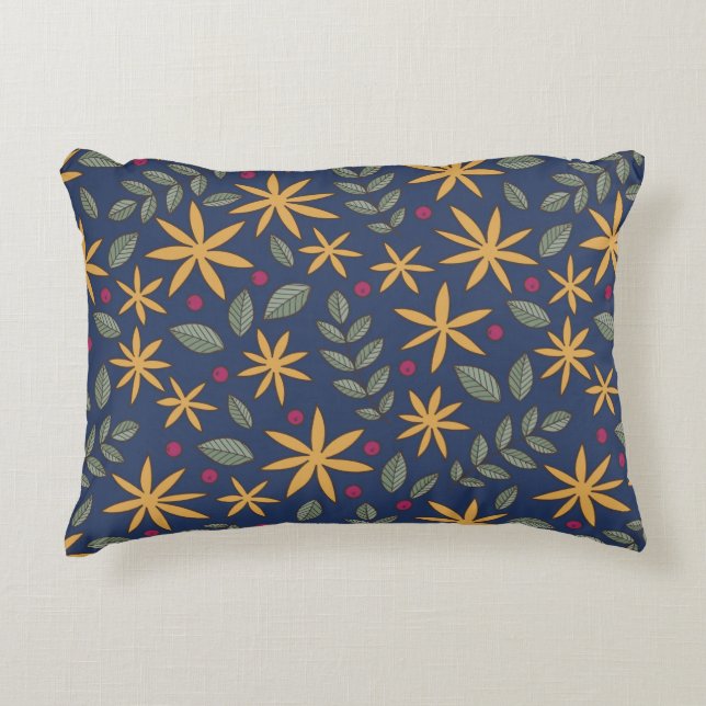 Gouden Bloemmotief Botanisch Ontwerp Accent Kussen (Voorkant)