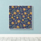 Gouden Bloemmotief Botanisch Ontwerp Canvas Afdruk (Insitu (Houten vloer))