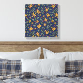Gouden Bloemmotief Botanisch Ontwerp Canvas Afdruk (Insitu (Slaapkamer))